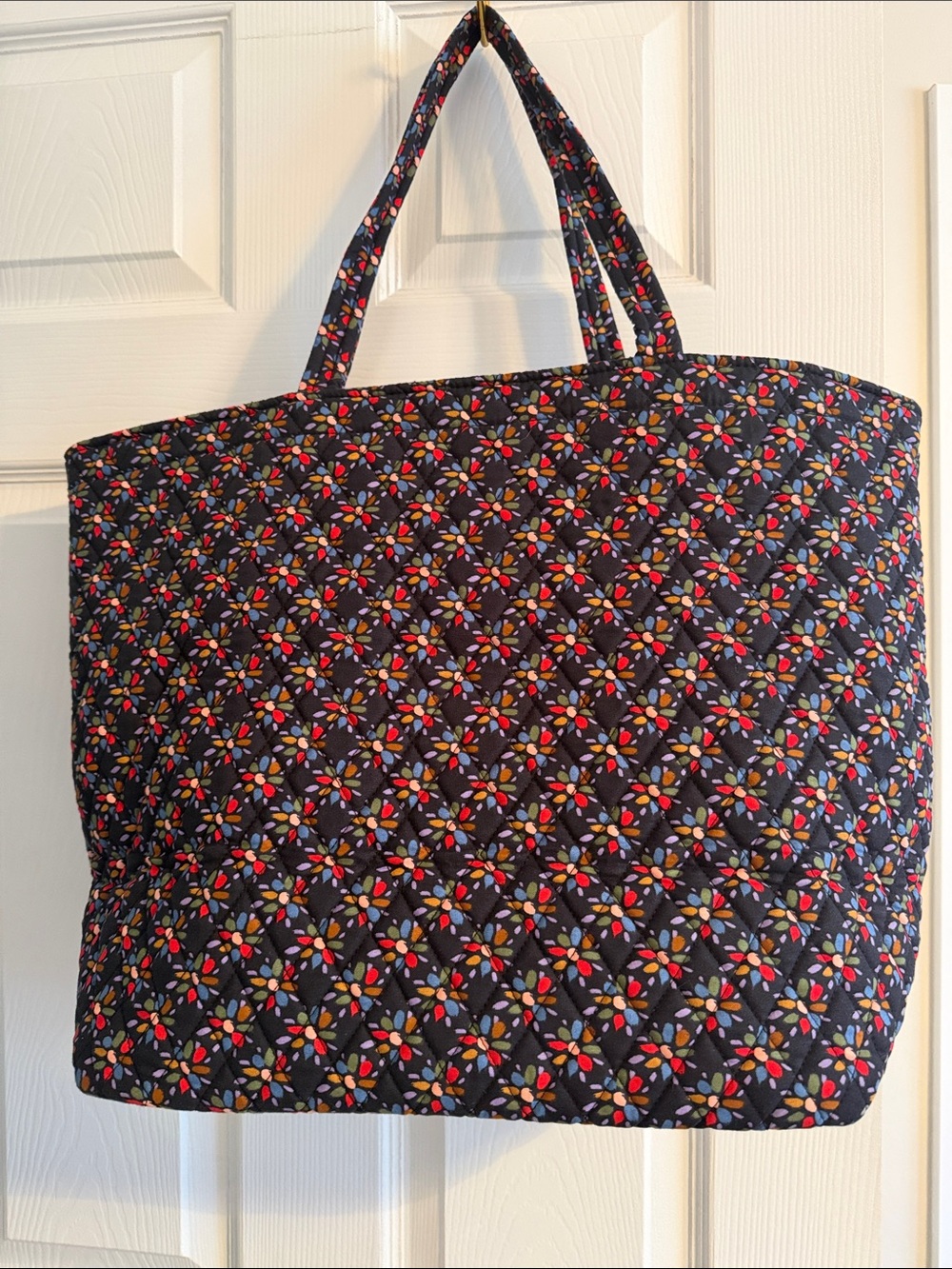 Vera Bradley Quilted Black Tote with Red, Pink, Orange & Green Floral Pattern - Picture 3 of 7